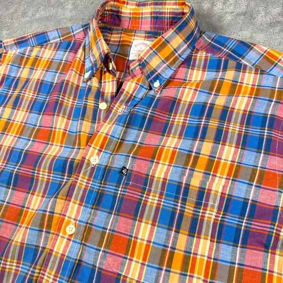 Brooks Brothers Men’s L Blue Orange Plaid Button Down Long Sleeve Shirt - Picture 2 of 11